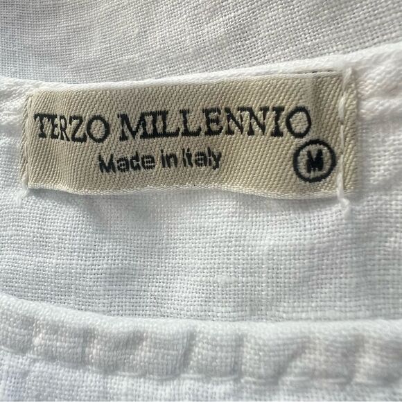 Terzo Millennio Italian Linen Crocheted Short Sleeve Crisp White Tunic Blouse - Picture 6 of 10